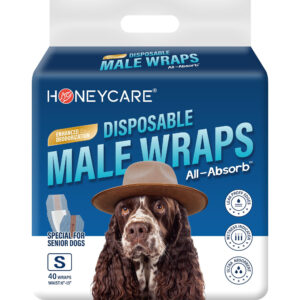 Honeycare Disposable Male Wraps for Senior Dogs, S Size, 40 Count, Super Absorbent, Breathable, Wetness Indicator, Super Deodorization, Cute Suit Suspenders Design