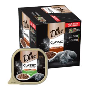 DINE Mixed Multipack Wet Cat Food, Succulent Chicken, Beef & Liver Tray 85g, 28 Pack