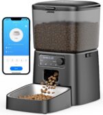 oneisall Automatic Cat Feeder, 3.5L Smart Timed Pet Feeder Dry Food Dispenser with Desiccant Bag for Cats/Dogs, App Control,1-12 Meals a Day,10s Meal Call,Dual Power,Stainless Steel Bowl(Black)