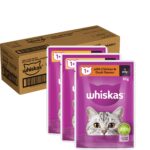 WHISKAS 1+ Years Wet Cat Food with Chicken Favourites in Jelly 85g Pouch, 60 Pack